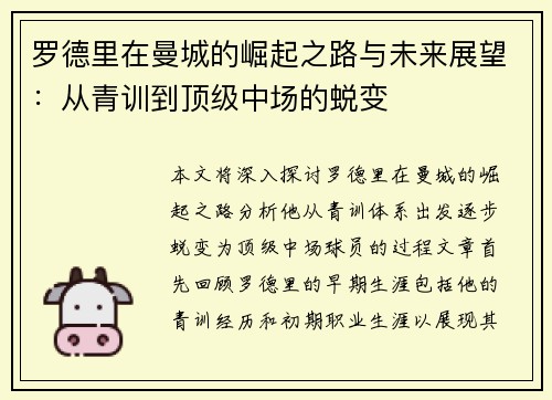 罗德里在曼城的崛起之路与未来展望：从青训到顶级中场的蜕变